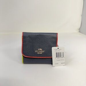 Coach Blue Wallet with Red and Yellow Accents
